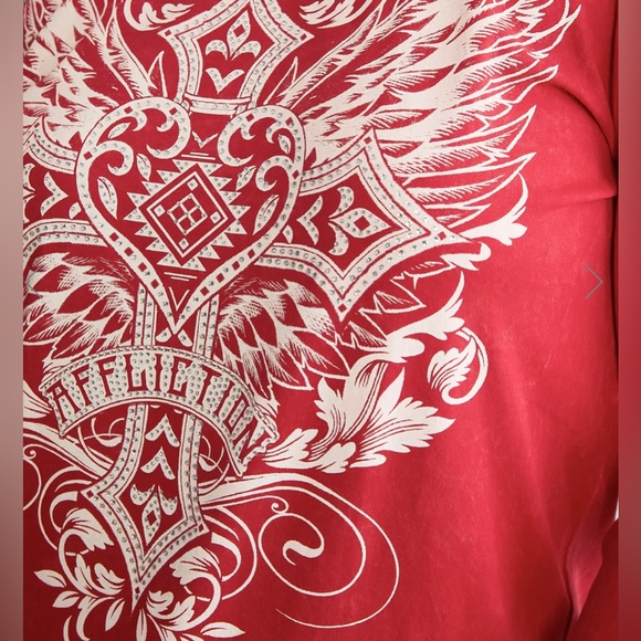 NWT - Affliction Majestic Cross T-Shirt w Rhinestones 
Cold Shoulder Grunge Top - Picture 8 of 17